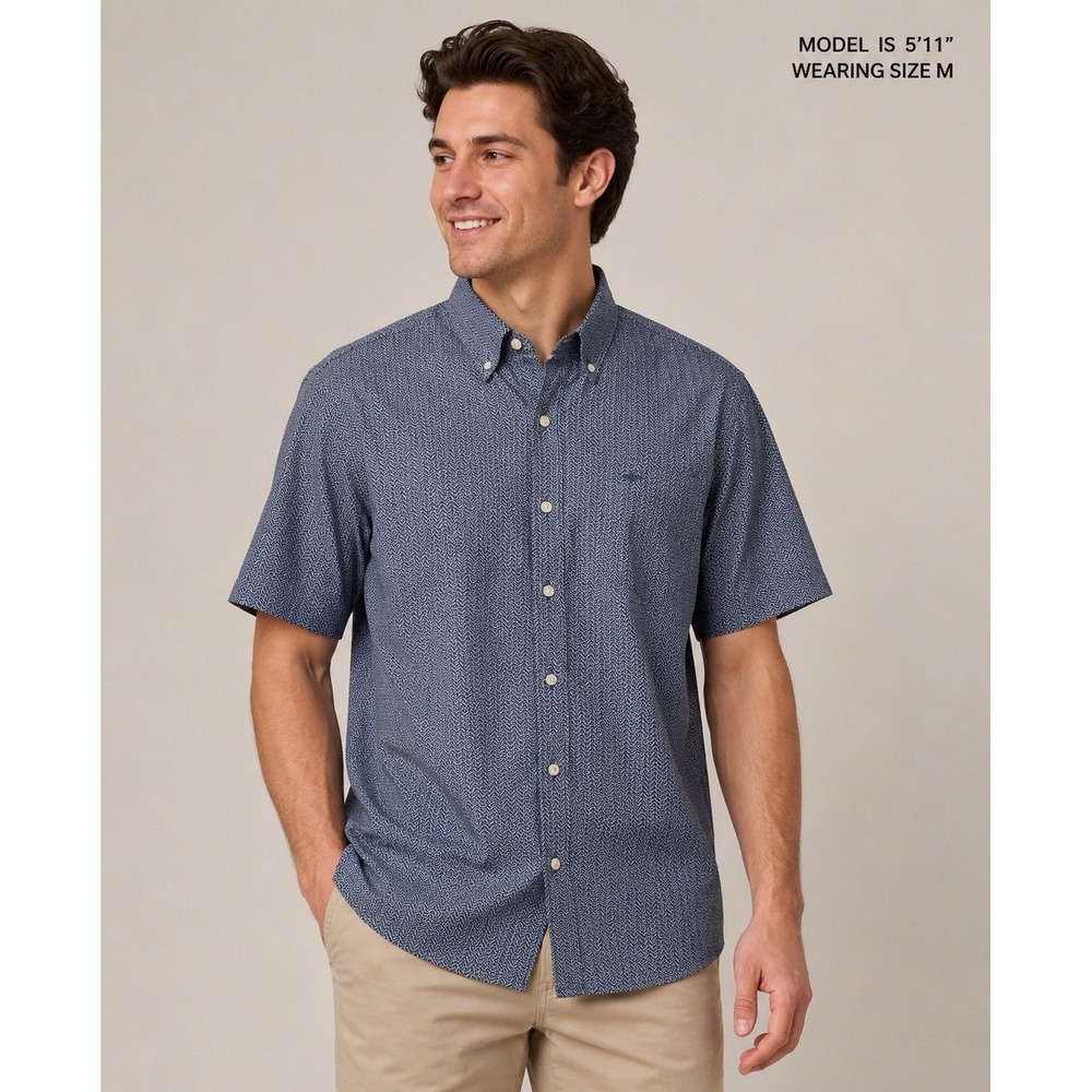 Dockers Signature Comfort Flex Blue Geometric Cotton Button-Down Shirt XXL